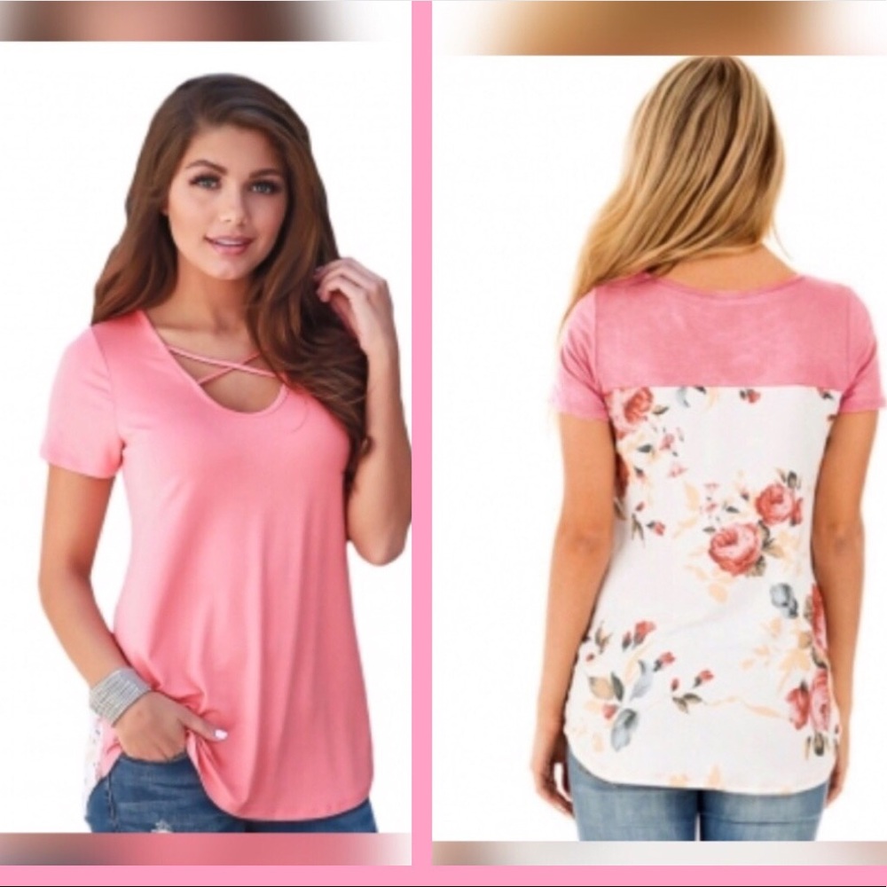 Pink Floral Print Lower Back T-shirt